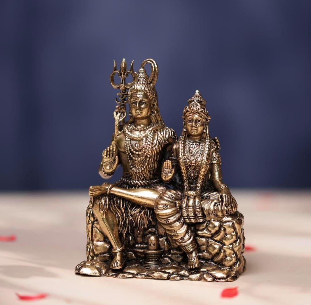 Lord Shiva Parvati Brass Statue, Hindu Deity Decorative Figurine, Religious Sculpture