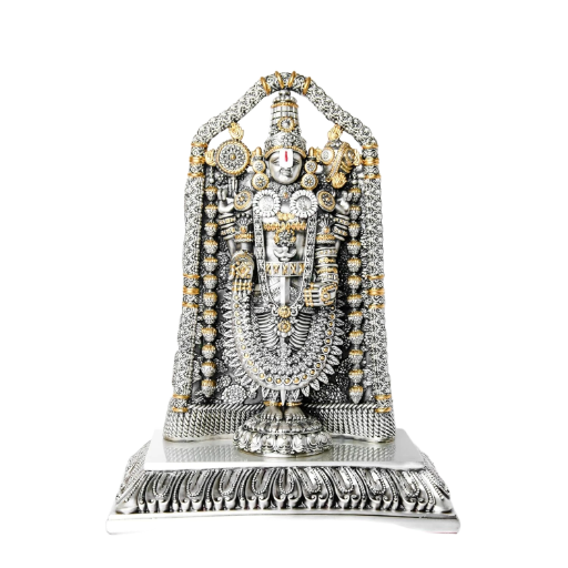 Sai Divya Silver Plated Balaji Idol, Antique Gold and Silver Traditional Temple Design