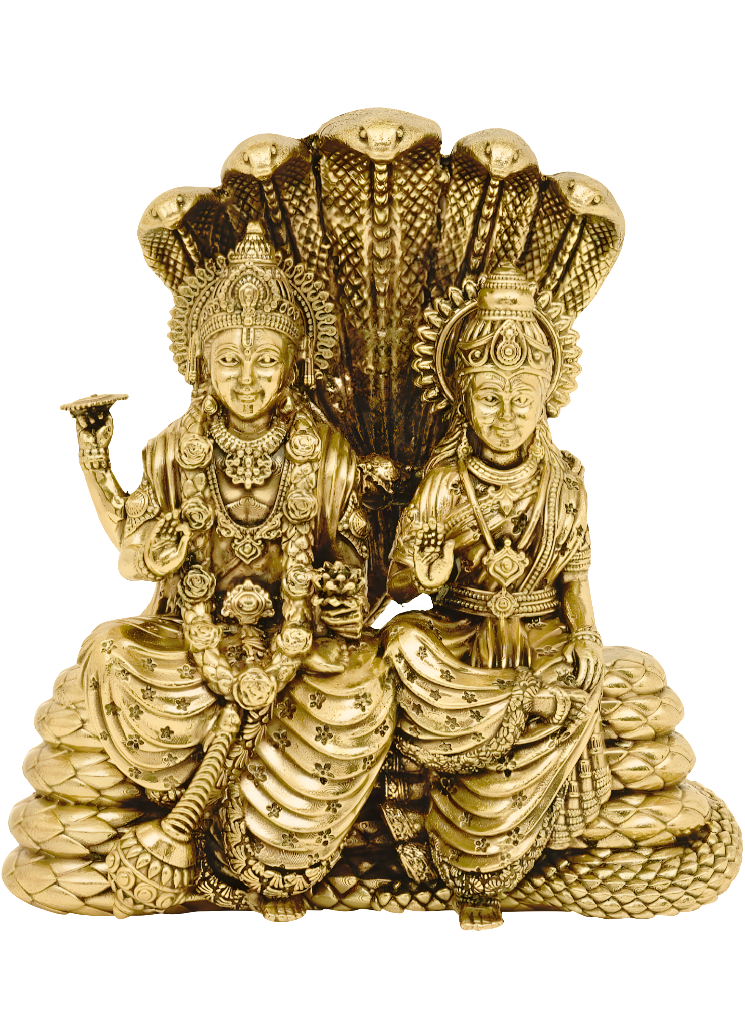 Sai Divya Brass Vishnu Lakshmi Statue with Sheshnag, 20 cm Religious Temple Decor