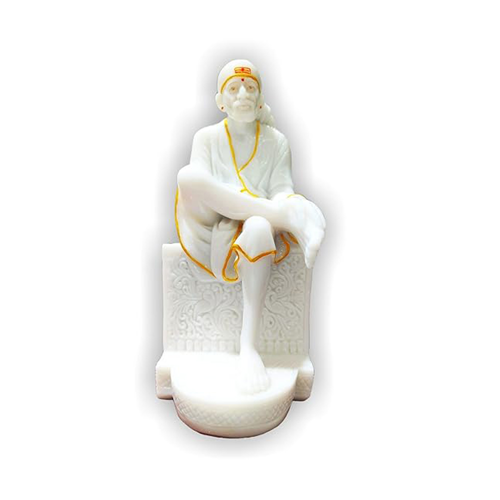 Sai Divya Baba Blessings Statue Idol Murti Marble Pure Lord Sai Baba Statue.White