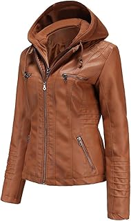 Brown Faux Leather Hooded Jacket