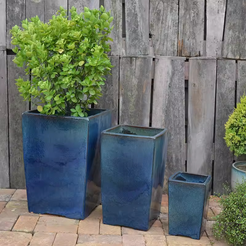 Blue Ceramic Planter Set