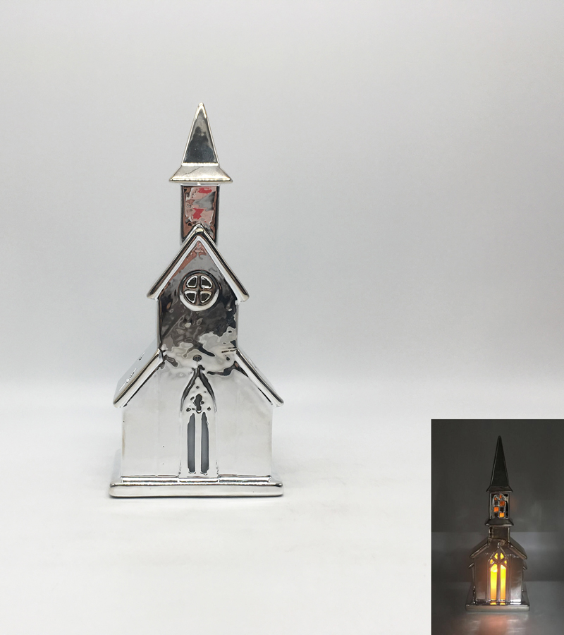 Silver Church-Shaped Candle Holder