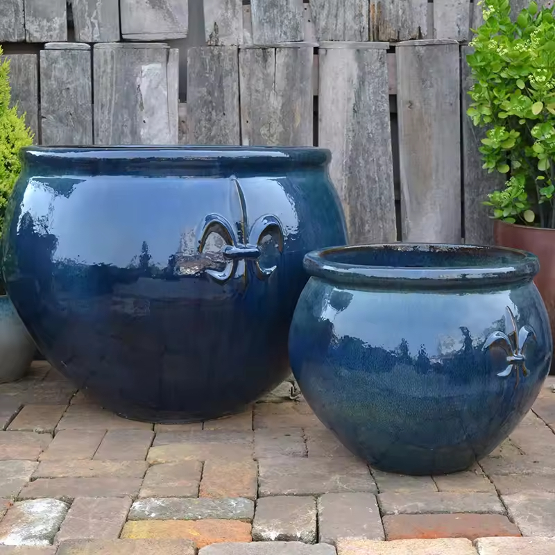 Blue Glazed Ceramic Planters