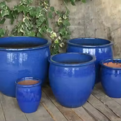 Blue Ceramic Planter Set