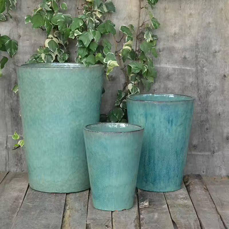 Set of Glazed Ceramic Planters