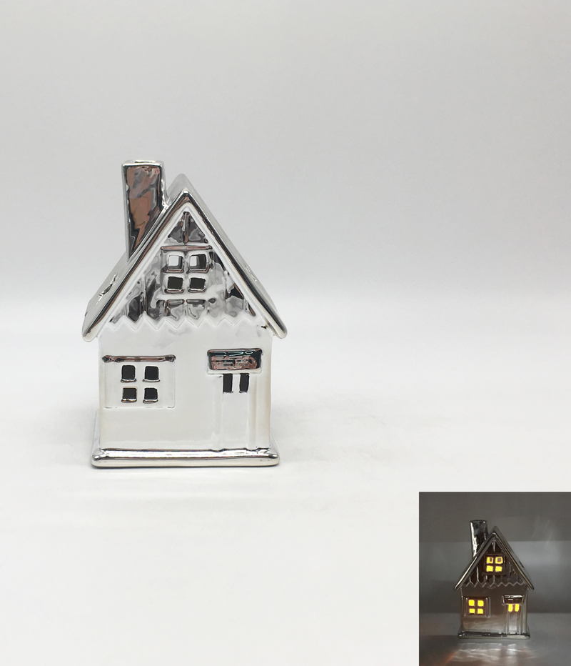 Ceramic Silver House Tealight Holder