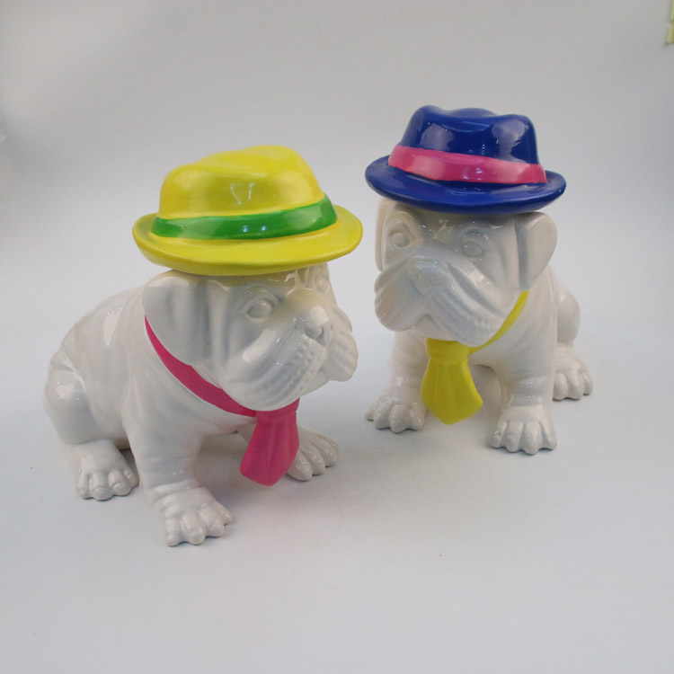 Ceramic Bulldog Figurines with Colorful Hats