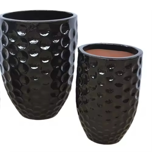 Black Ceramic Planter Set