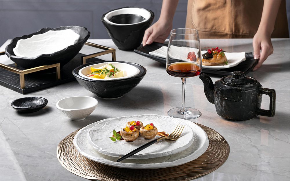 Modern Black & White Ceramic Tableware Set