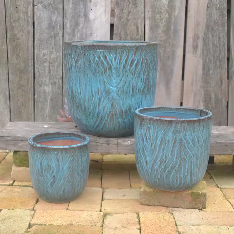 Set of Blue Ceramic Planters