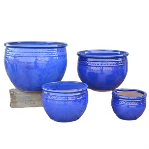 Set of Blue Ceramic Flower Pots