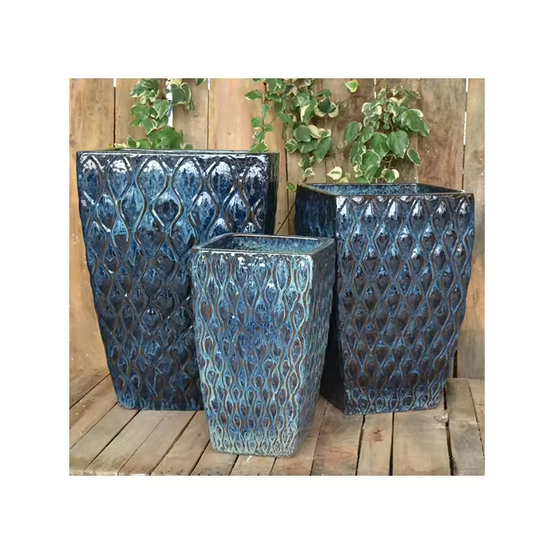 Set of Blue Ceramic Planters