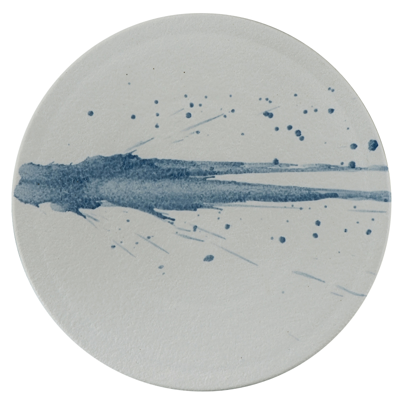 Ceramic Plate with Abstract Blue Splash