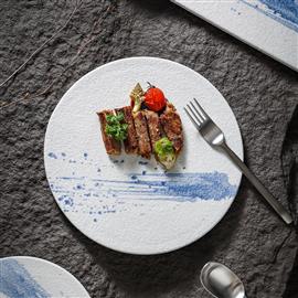 Ceramic Plate with Abstract Blue Splash