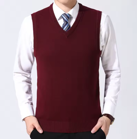 Men's Burgundy V-Neck Sweater Vest