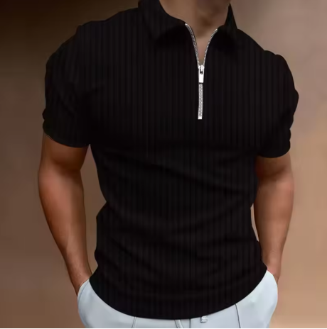 Men's Black Zip Polo Shirt