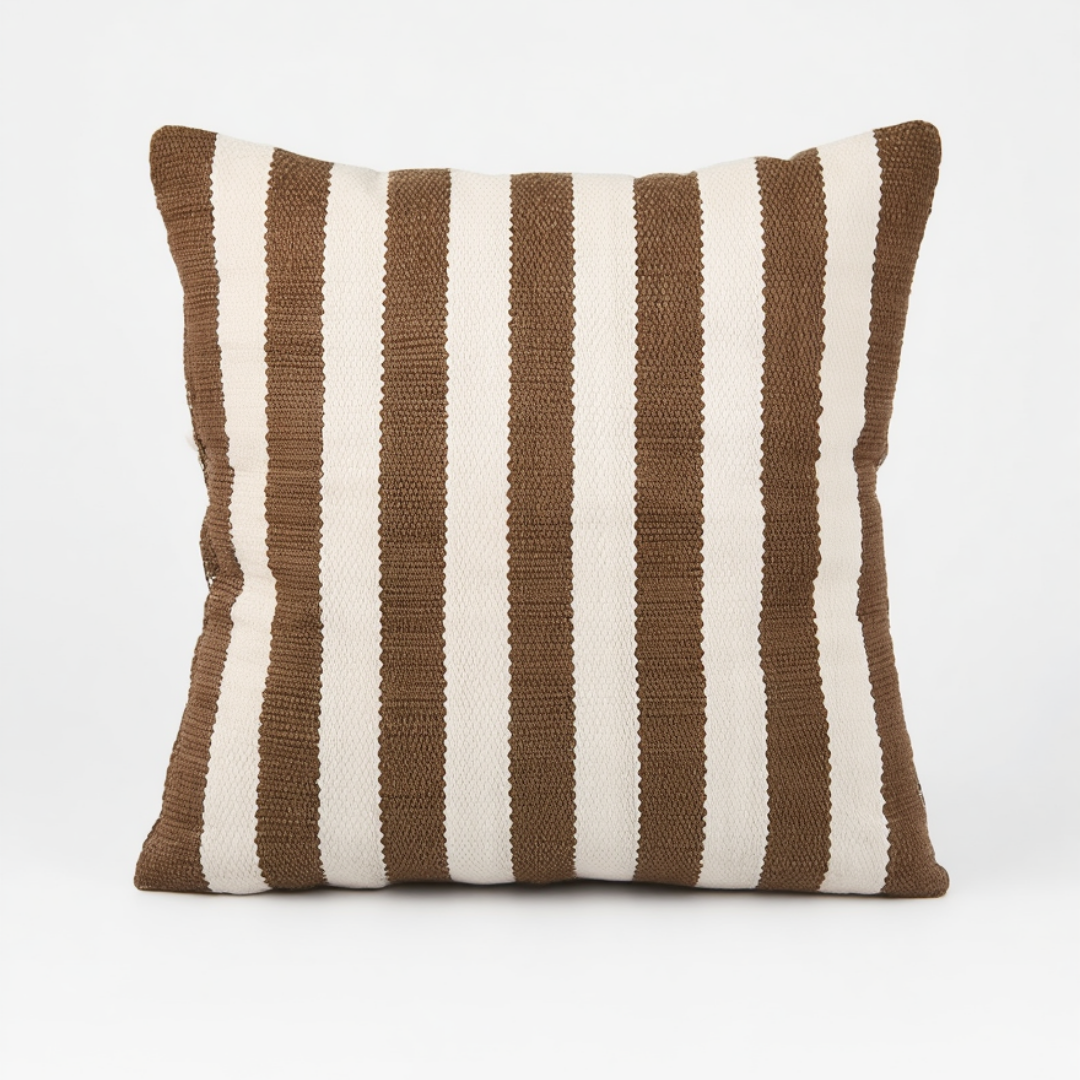 Brown and White Striped Cushion