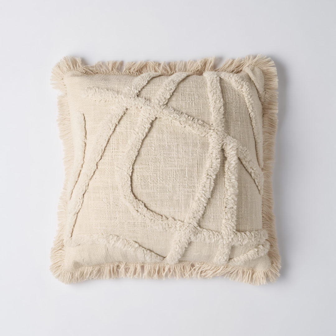Textured Beige Throw Pillow