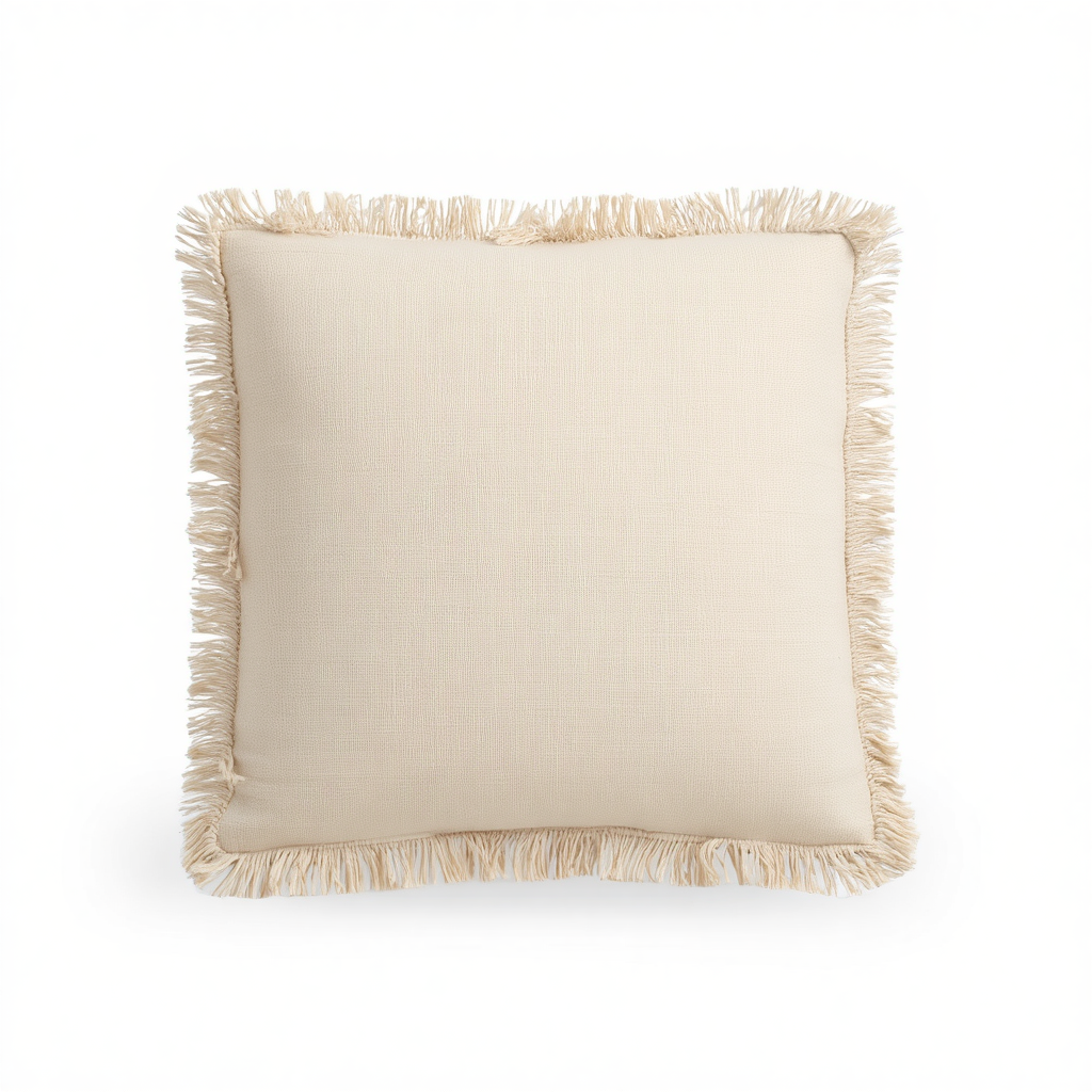Beige Fringe Decorative Pillow