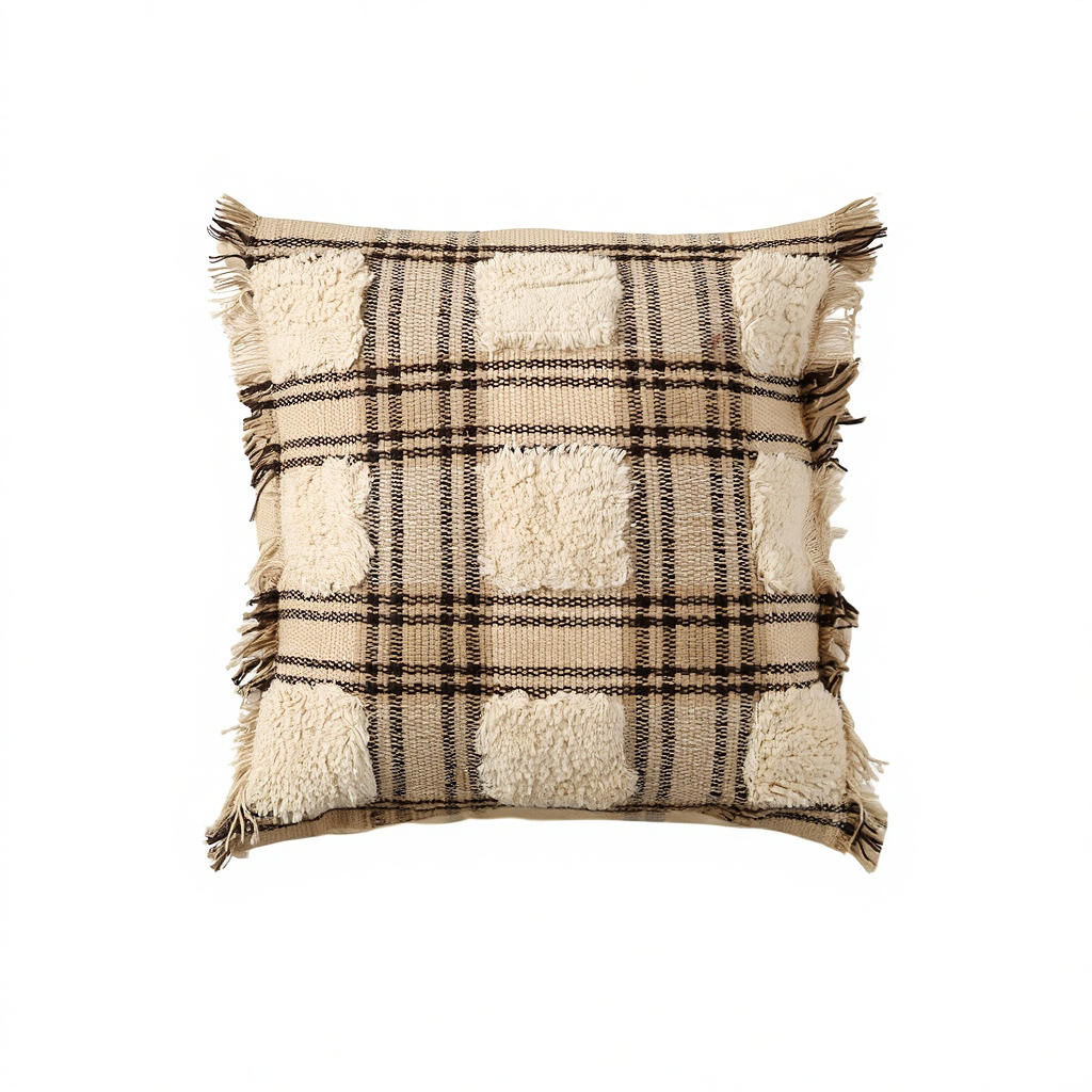 Plaid Fringe Decorative Pillow