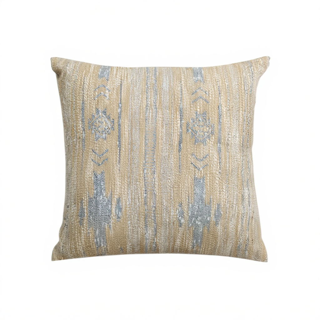 Decorative Beige and Blue Throw Pillow