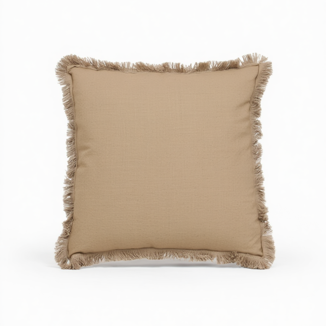 Beige Fringe Throw Pillow