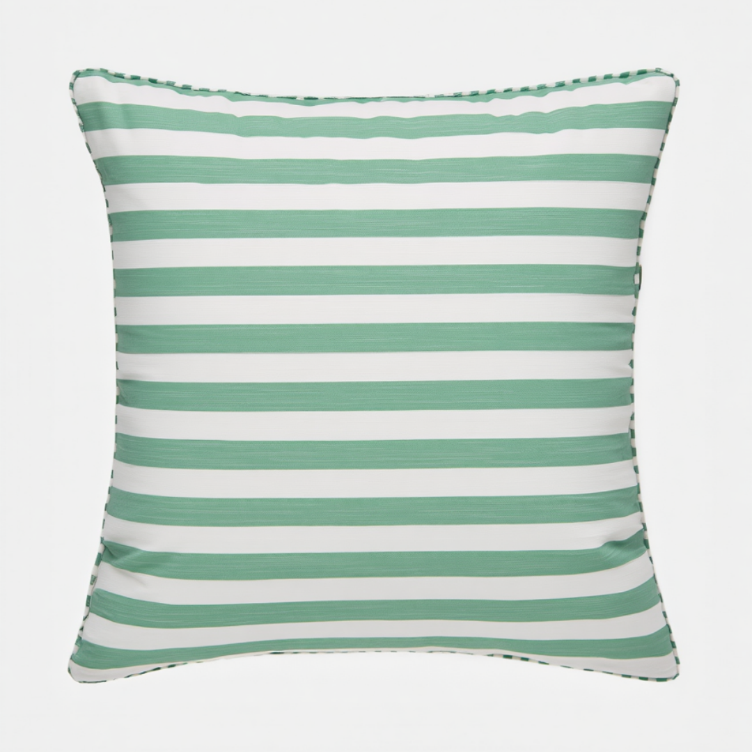 Green and White Striped Throw Pillow