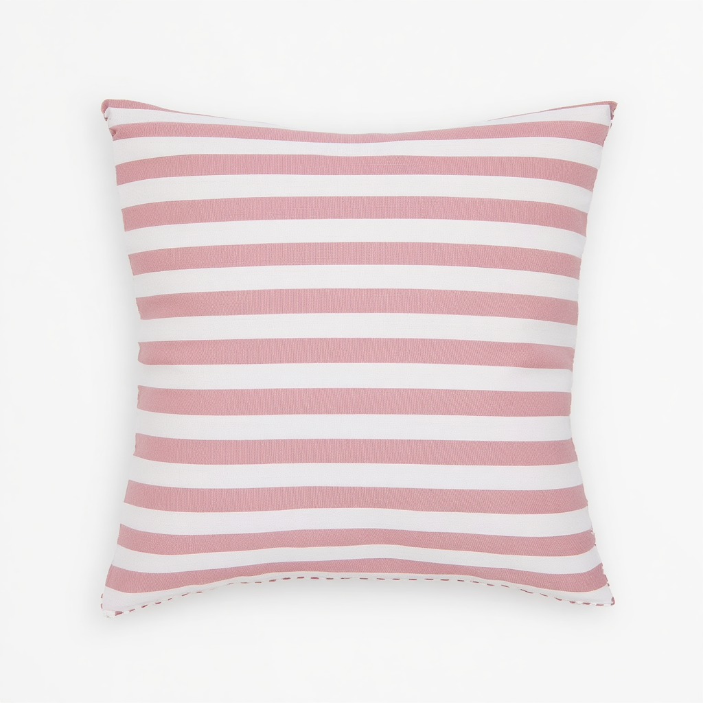 Pink and white striped pillow