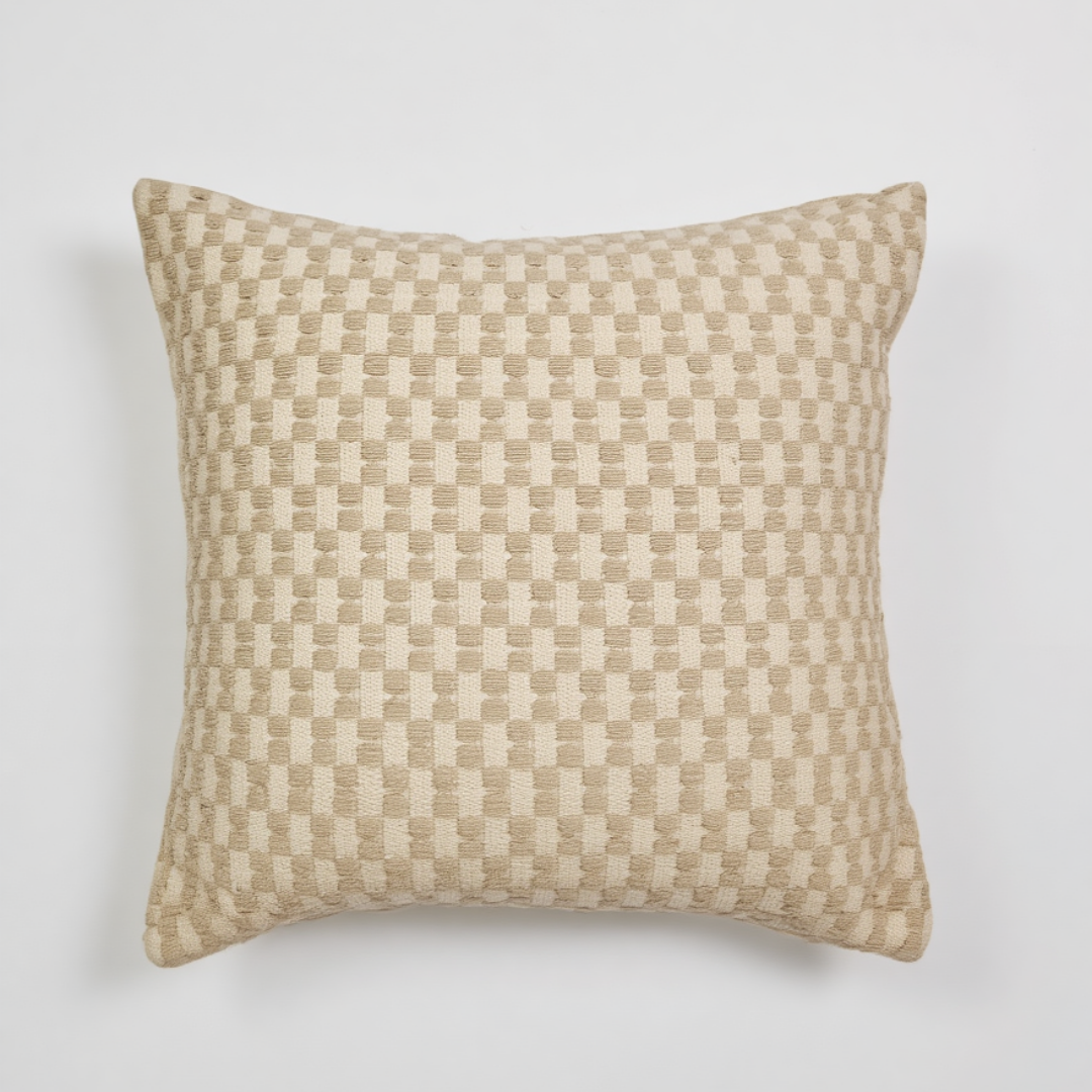 Beige Checkered Throw Pillow