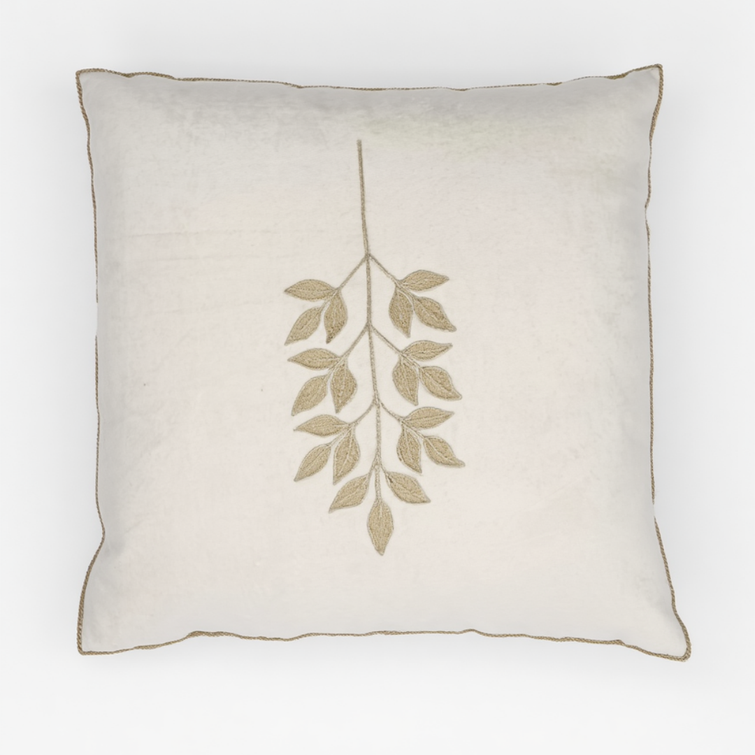 Embroidered Leaf Accent Pillow