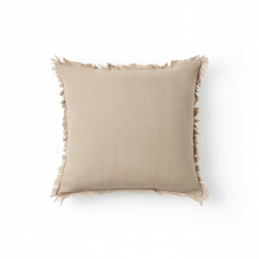 Beige Fringed Decorative Pillow