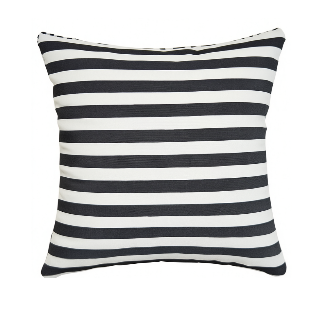 Black and white striped cushion