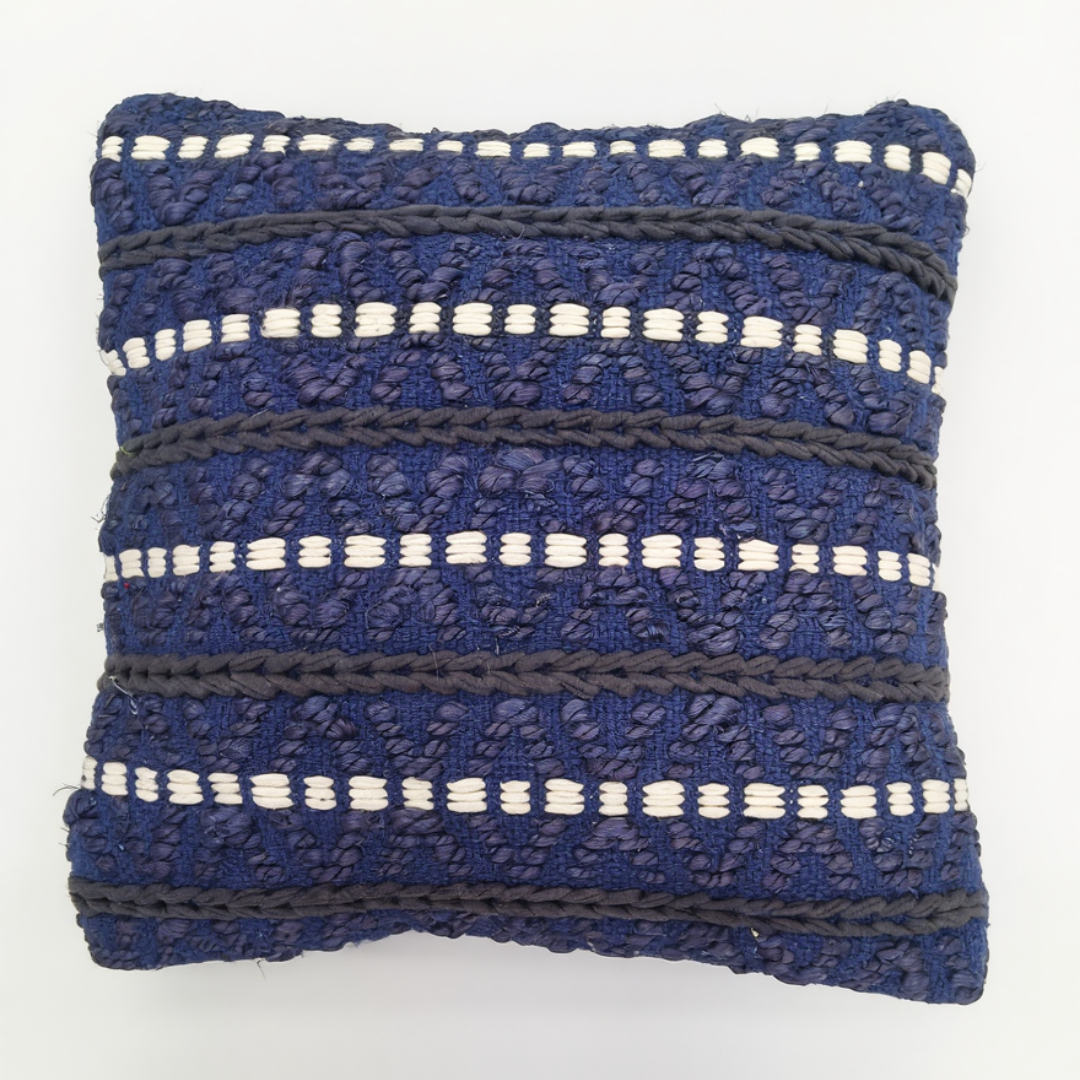 Handwoven Navy Blue Throw Pillow