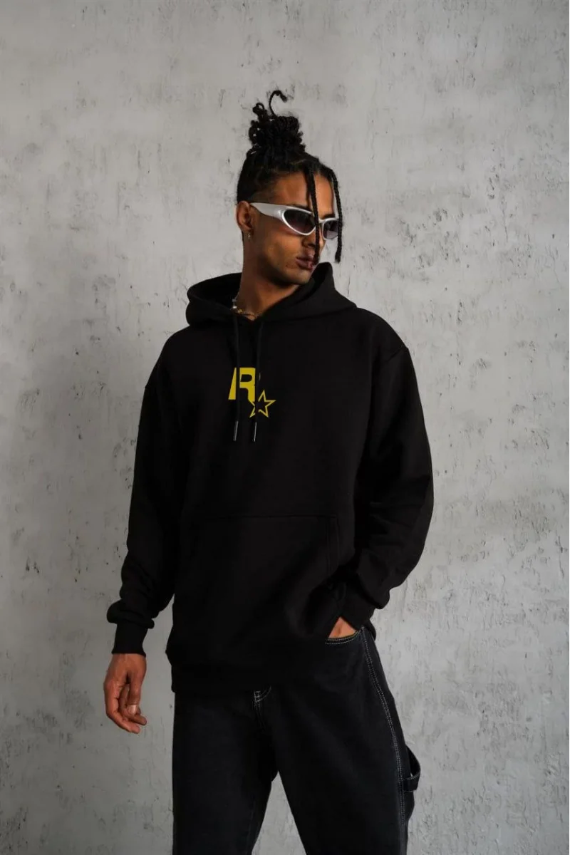 Siyah Kapüşonlu Sweatshirt