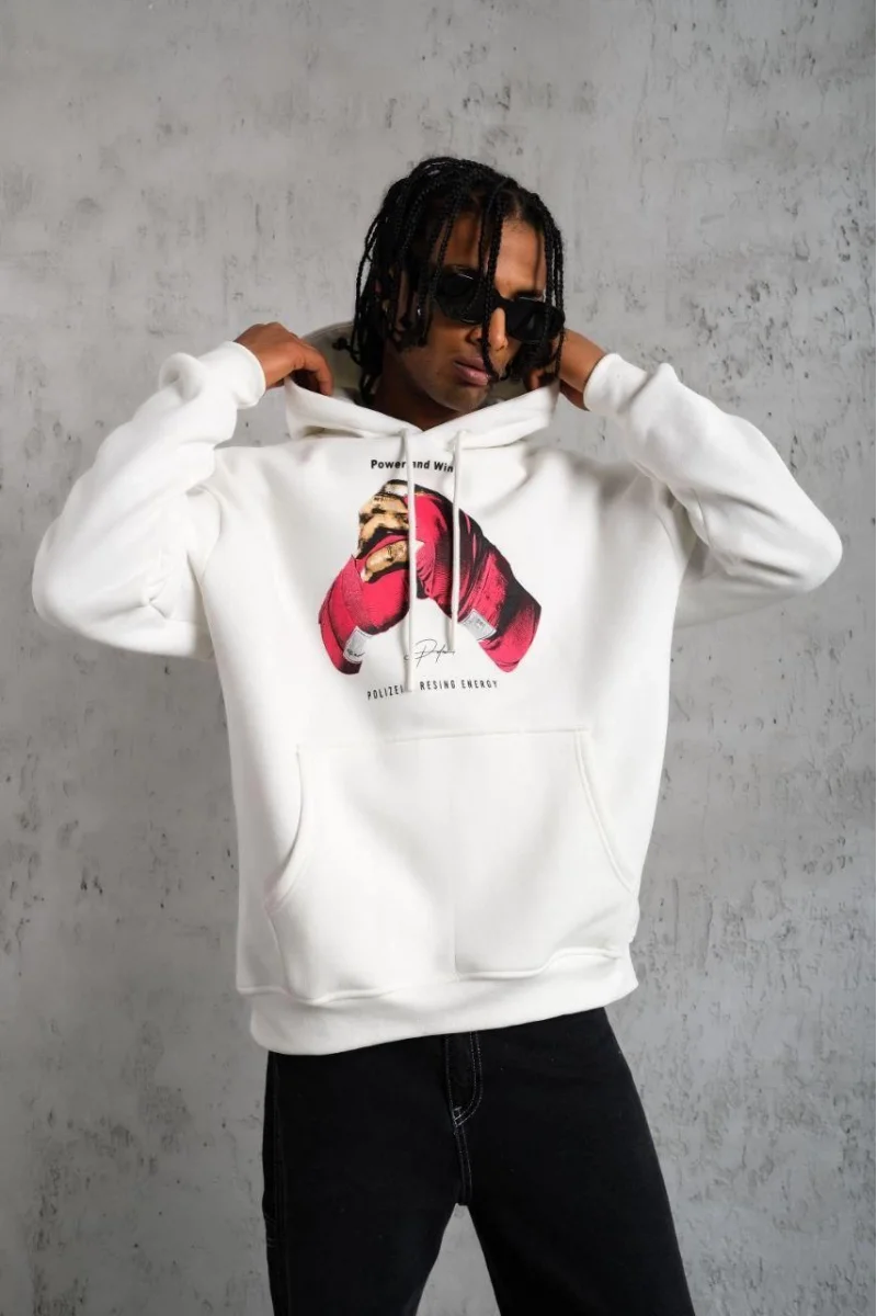 Beyaz Kapüşonlu Sweatshirt