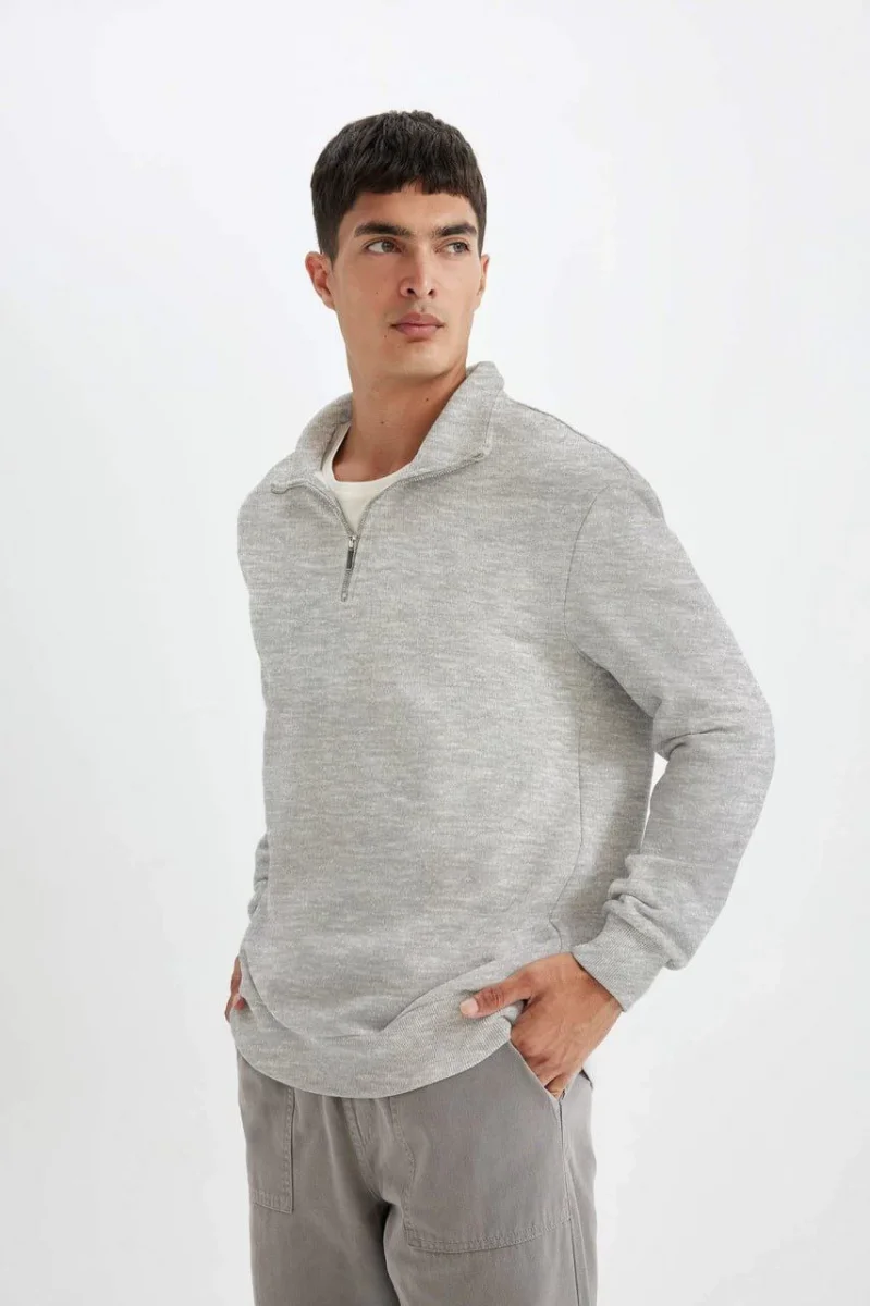 Gri Fermuarlı Sweatshirt