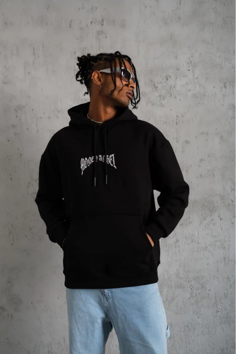 Siyah Kapüşonlu Sweatshirt