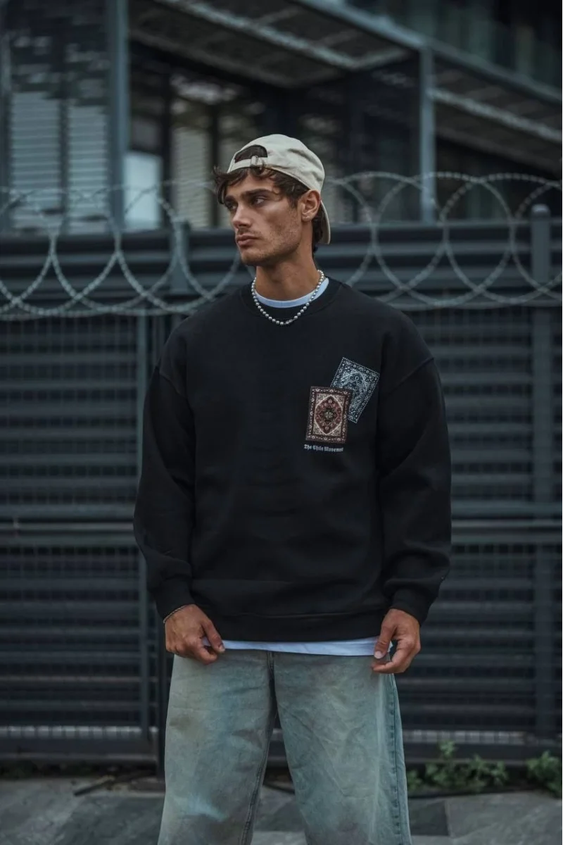 Siyah Baskılı Sweatshirt