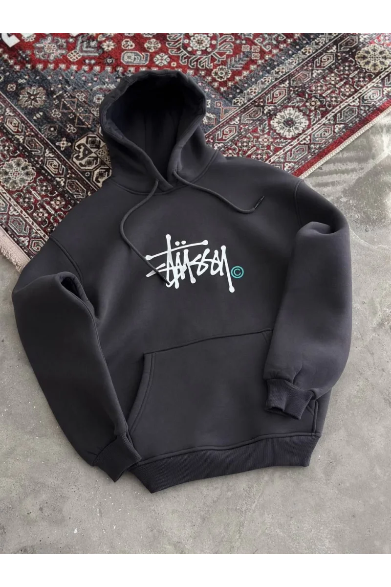 Stüssy Siyah Kapüşonlu Sweatshirt