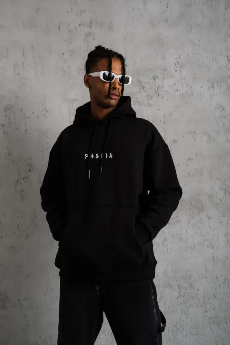 Siyah Kapüşonlu Sweatshirt