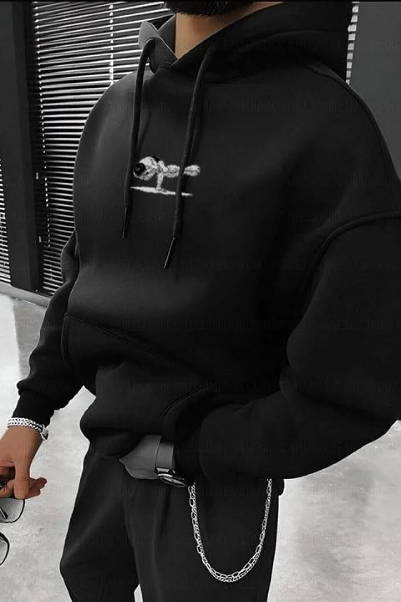 Siyah Kapüşonlu Sweatshirt