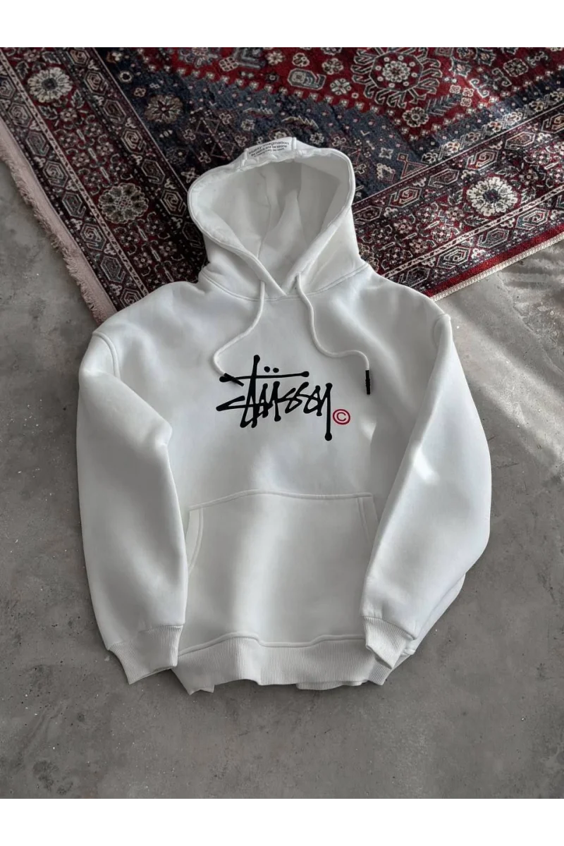 Stüssy Beyaz Kapüşonlu Sweatshirt