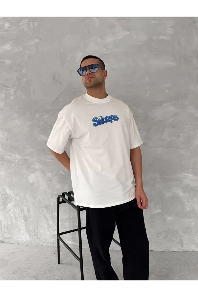 Ön ve Arka Baskılı Oversize Bisiklet Yaka T-shirt