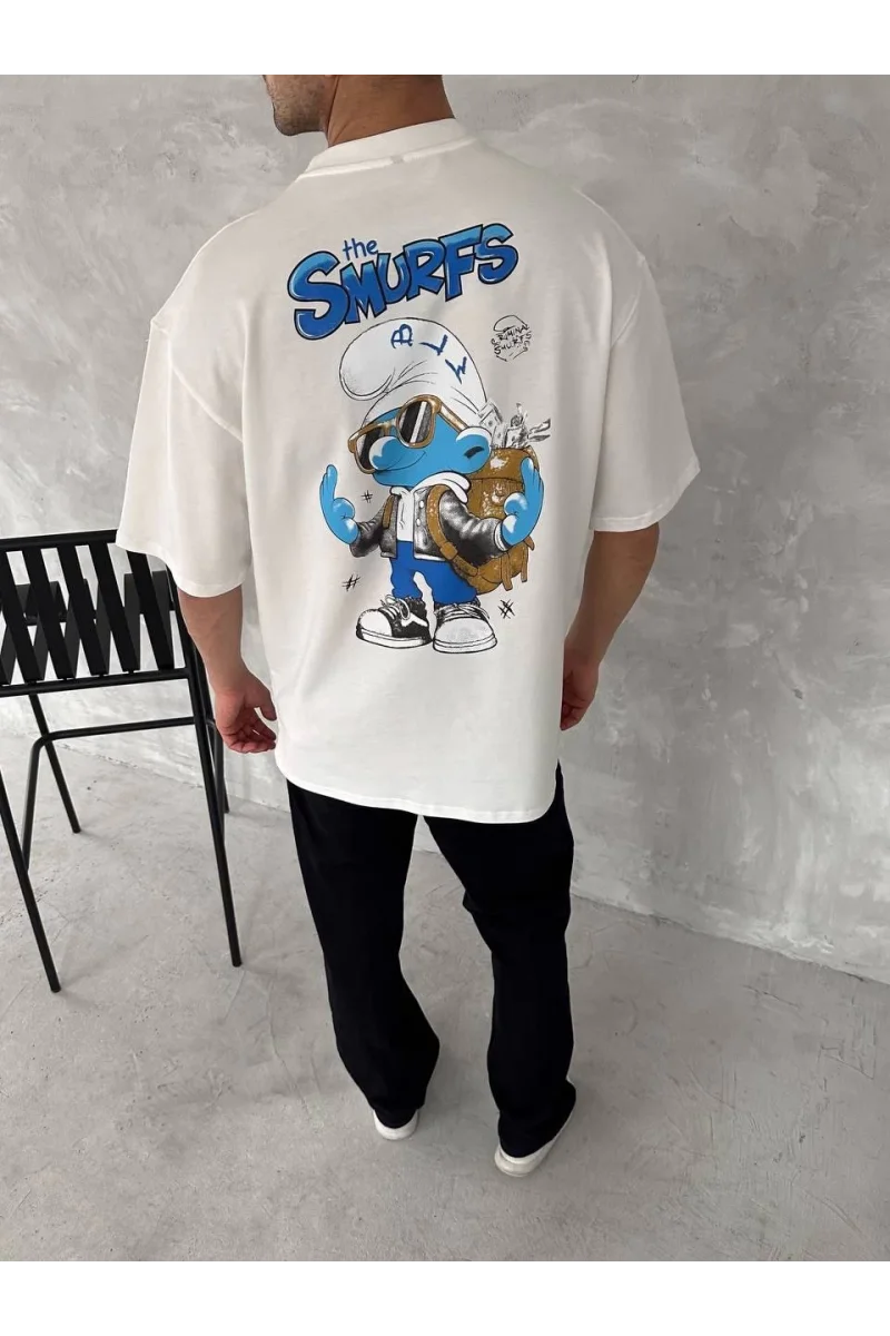 Ön ve Arka Baskılı Oversize Bisiklet Yaka T-shirt