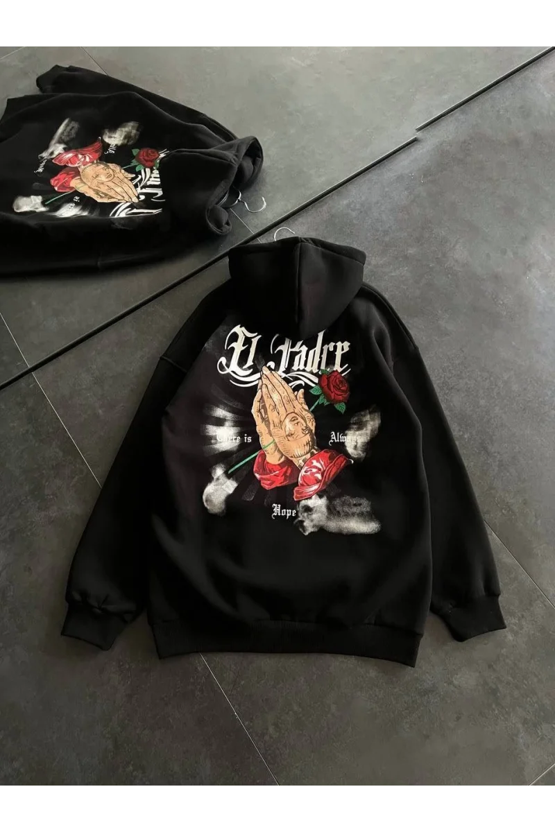 Siyah Kapüşonlu Sweatshirt