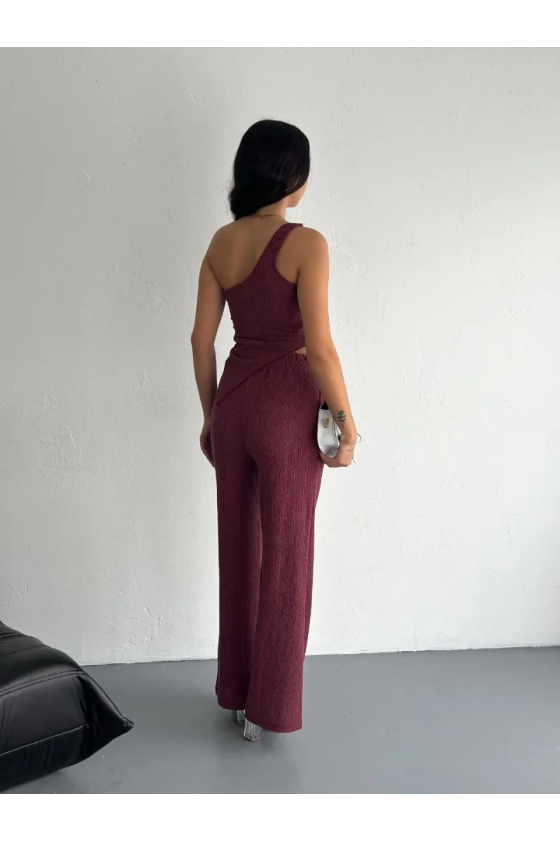 Asimetrik Crop Pantalon ikili Takım - Gül Kurusu