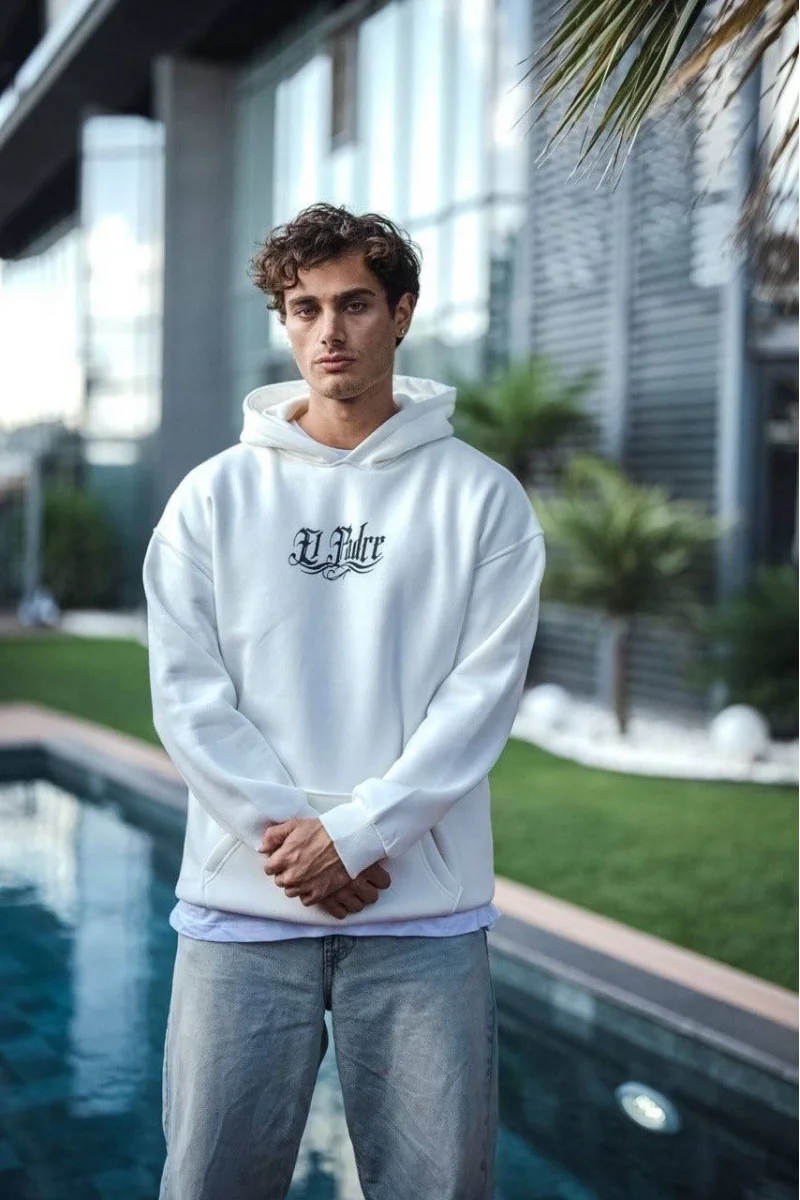 Beyaz Kapüşonlu Sweatshirt