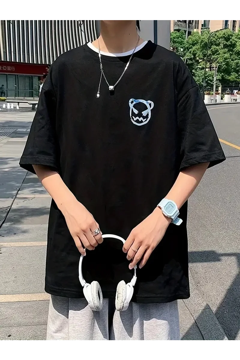 20/1 Penye Compack Bisiklet Yaka sevimli ayı baskı Kısa Kol Erkek t-shirt