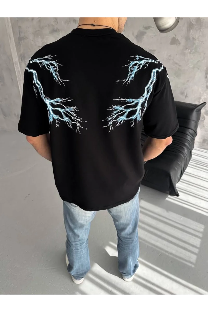 Unisex Bisiklet Yaka Baskılı Oversize T-Shirt